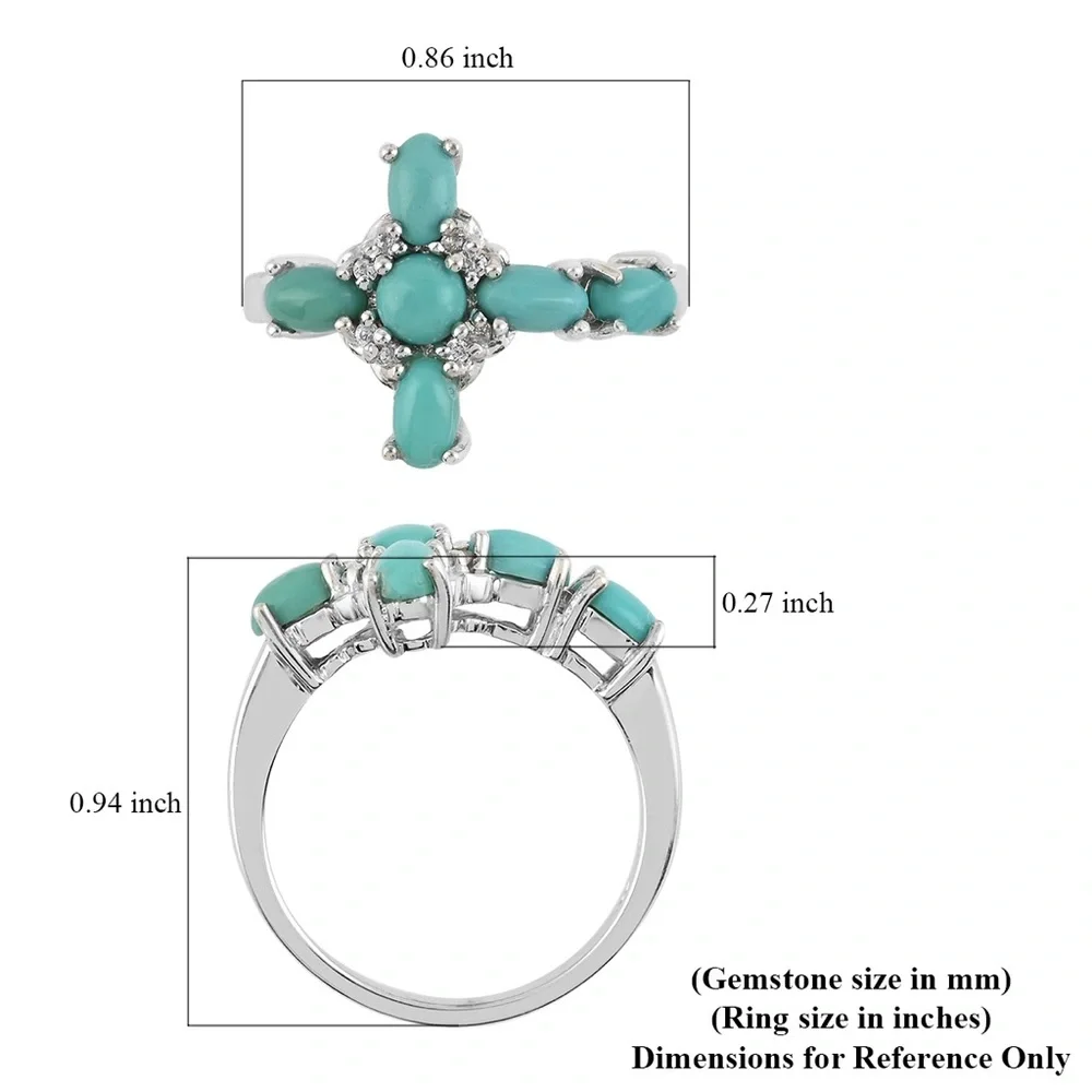 Sterling Silver Turquoise Oval Cluster Ring - Turquoise